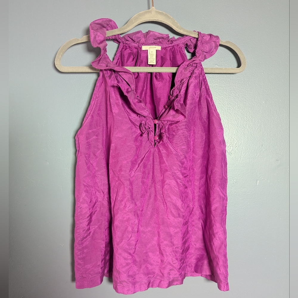 J.Crew Women's Purple Sleeveless Ruffle Silk Top Size XS